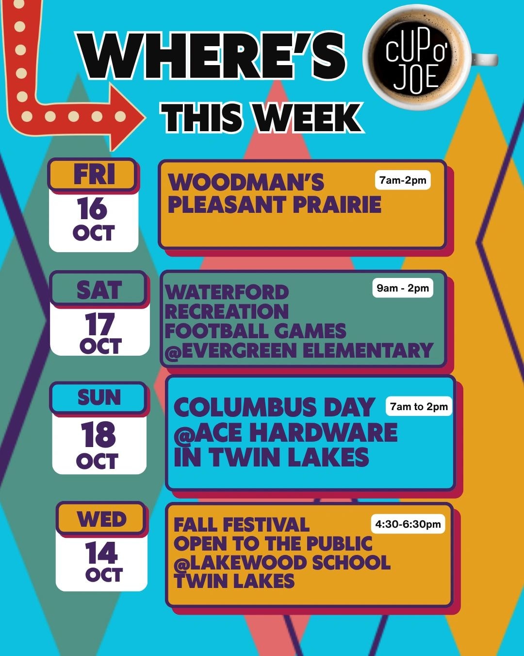 Cup O' Joe weekly schedule calendar
